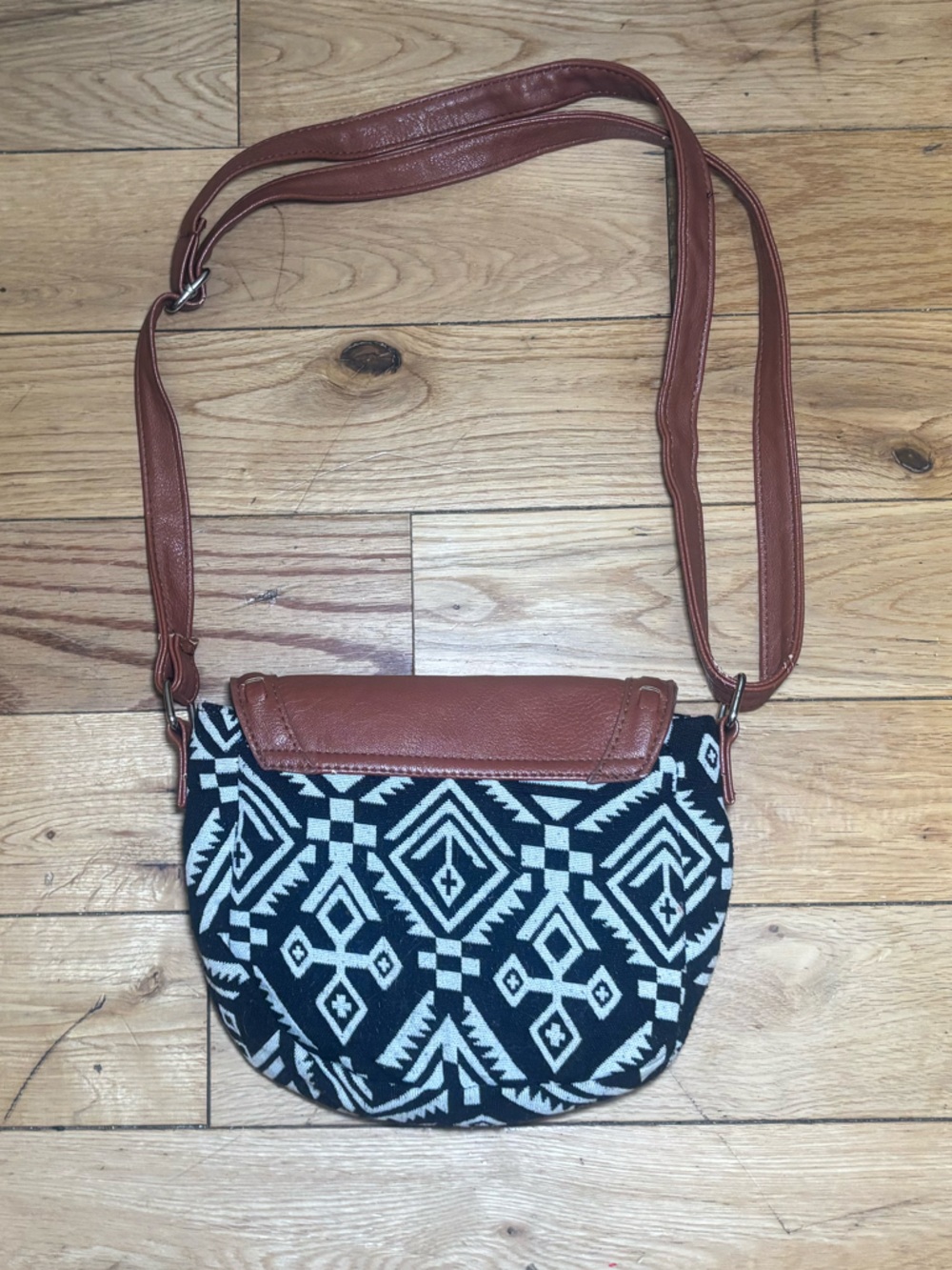 Brown & Black Patterned Crossbody Bag - Picture 3 of 4